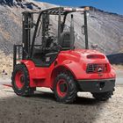 Masted Rough Terrain Forklift , Off Road 3 Ton Red Steel 4x4 Forklift